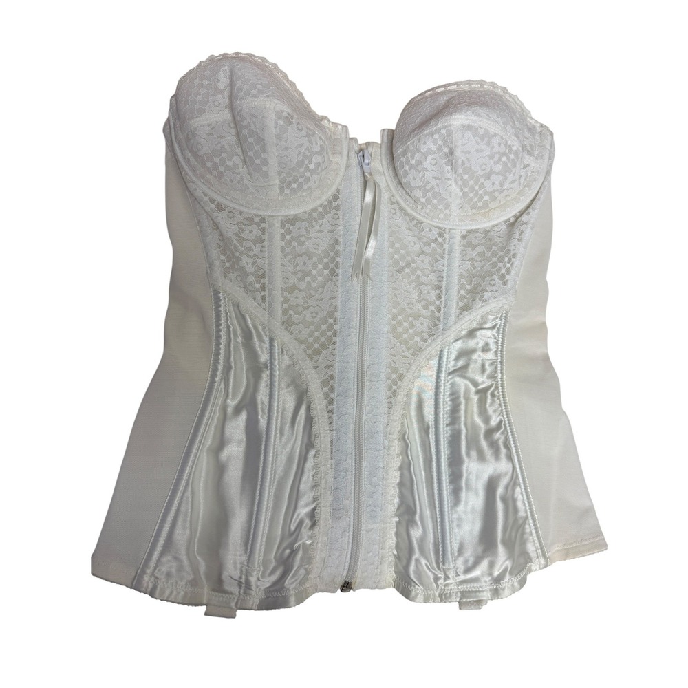 Vintage 1995 Victoria's Secret Bustier Women 34B White Lace Satin Corset Top Y2K
